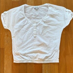 Lacoste White Check Short Sleeve Blouse Shirt Top Snap Shoulder Detail 36 Medium